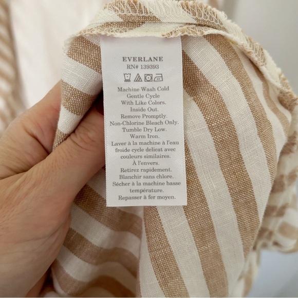 Everlane The Linen Bias Cut Dress Size 8 Striped Bone Caramel Ivory Beige Midi - Picture 8 of 9